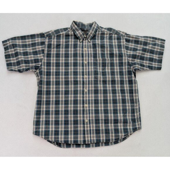 North Country Men's Shirt Size L Blue Beige Plaid Short Sleeve Button-Up - Picture 1 of 16